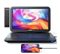 GOnavidio 17.6" Portable Blu Ray DVD Player with 15.4" Large Screen, HDMI in/Out, Sync Screen, 4000mAh Rechargeable Battery, 1080P MP4 MKV Video, Surround Audio, USB/TF Card(Include HDMI Cable)