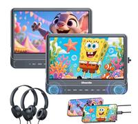 GOnavidio Dual Car DVD Players with HDMI Input, Car TV Screen with Headphones, Mounting Brackets, Support Sync TV/Phone, USB/TF Card, MP4/MKV, Play Same/Different Movies, Dual Speakers, No Battery