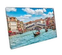 Gondola Boat And Bridge Rialto Grand Canal Venice Italy Wall Art Print On Canvas Picture For Home Office Decor 91x61cm (36x24In)