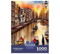 Gondola in Sunset Venice 1000 Piece Jigsaw Puzzle, Historic Square Architecture, Thick Cardboard Pieces for Travel Lovers, Mindful Activity, Paper Board, 38x26cm/1000pcs