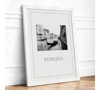 Gondola on the Grand Canal Vintage Framed Wall Art Print A4 (29.7×21cm) White, Wall Decor for Living Room, Bedroom, Office & Home, Ready to Hang, Art Gift