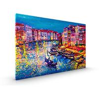 Gondolas at Night in Venice CANVAS Premium with Metal Hanger Various Sizes (CANVAS - size 30 x 22 Inch)