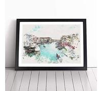 Gondolas in Venice Italy Watercolour | Framed Wall Art Print | Modern Home Decor Picture | Ready to Hang Artwork for Living Room, Bedroom, Kitchen or Office | Multiple Sizes