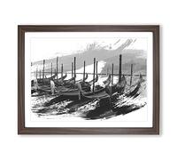 Gondolas Venice Italy Vol.5 V1 Modern Framed Print | A3 Walnut Framed Wall Art | Ready to Hang | Modern Nature Picture | Living Room Bedroom Lounge Office