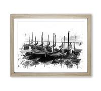 Gondolas Venice Italy Vol.5 V4 Modern Framed Print | A2 Oak Framed Wall Art | Ready to Hang | Modern Nature Picture | Living Room Bedroom Lounge Office
