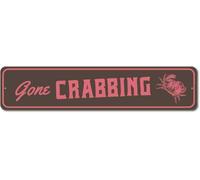 Gone Crabbing Sign, Crab Decor, Crab Aluminum Sign - 1003263 40x10 cm