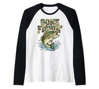 Gone Fishin’ Camouflage Bass Design Raglan Baseball Tee