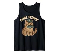 Gone Fishin' Cute Cat Fishing Fisherman Funny Graphic Tank Top