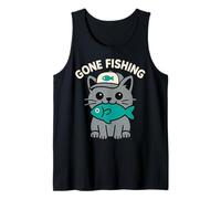 Gone Fishin' Cute Cat Fishing Fisherman Funny Graphic Tank Top