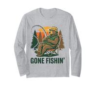 Gone Fishin' Retro Bear Fishing Vintage Cartoon Long Sleeve T-Shirt