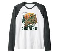 Gone Fishin' Retro Bear Fishing Vintage Cartoon Raglan Baseball Tee