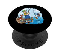 Gone Fishin' With A Cat By The Pier PopSockets Adhesive PopGrip