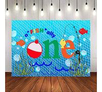 Gone Fishing 1st Birthday Party Photography Backdrop, 9x6FT, O Fish Ally Blue Fishing Nets Bubbles Background, Photo Booth Studio Props LYLU1179