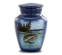 Gone Fishing Bass Keepsake Urn - Mini Cremation Urn for Human Ashes - Fisherman Memorial Sharing Urn with Velvet Bag & Funnel - A Perfect Tribute for Your Loved One (Keepsake)