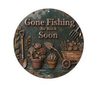 Gone Fishing Be Back Soon Metal Tin Sign Plaque