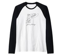 Gone Fishing Trout Line Art Minimalist Angler Gift Raglan Baseball Tee