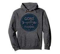 Gone Fishing Vintage Distressed Fish Skeleton Hook Pullover Hoodie, Adult Unisex, Dark Heather Grey, XL