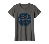 Gone Fishing Vintage Distressed Fish Skeleton Hook T-Shirt, Women, Asphalt Grey, Small