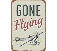 Gone Flying Sign Flying Plane Sign Airplane Decoration Airplane Pilot Tin Sign Wall Poster Decor Funny Retro Bar Coffee Club Pub Gift Wall Decor Sign 8x12 Inch