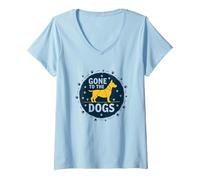 Gone to The Dogs: Playful Pet Lover Graphic V-Neck T-Shirt, Women, Baby Blue, S