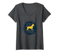 Gone to The Dogs: Playful Pet Lover Graphic V-Neck T-Shirt, Women, Dark Heather Grey, XL