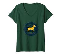 Gone to The Dogs: Playful Pet Lover Graphic V-Neck T-Shirt, Women, Forest Green, S