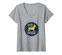 Gone to The Dogs: Playful Pet Lover Graphic V-Neck T-Shirt, Women, Heather Grey, XXL