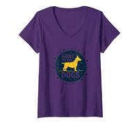 Gone to The Dogs: Playful Pet Lover Graphic V-Neck T-Shirt, Women, Purple, S