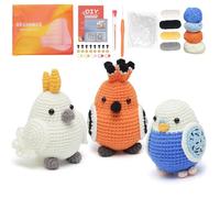 GONELYON Crochet Kit for Beginners, Crochet Kit for Beginners Crochet Starter Kits for Adults and Kids with Step by Step Video, 3 Kawaii Parrots DIY Yarn Plush