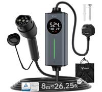 GONEO EV Charger UK 3 Pin Plug to Type 2 | 8M Portable Electric Car Charger Cable 10A 2.3kW | Temperature Monitoring & AC 30mA DC 6mA Leakage Protection | Adjustable Current & Timer for Home Charging