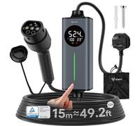 GONEO Portable EV Charger 15M | 3 Pin UK Plug to Type 2 Electric Car Charging Cable 10A 2.3kW | Temperature Monitor, Earth Fault & Leakage Protection | Adjustable Current & Timer for Home & Travel