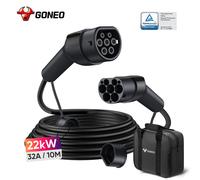 GONEO Type 2 EV Charging Cable, 22kW 10m 32A, 3-Phase Mode 3 for E Car EV/PHEV, Type 2 to Type 2/CSS2 EV Cable with Carry Bag