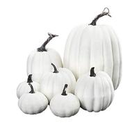 Gonetre 7 Pcs Artificial Pumpkin Decor Simulation Foam Pumpkins For Halloween Decorations Thanksgiving Autumn Decoration, Fall Outdoor And Indoor Pumpkin Decor (White)