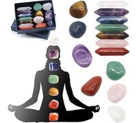 Gonetre 7 Premium Chakra Crystals Set, Hexagonal Column Irregular Yoga Stone, Spiritual Massage Stone Labradorite Amethyst Healing Stones for Meditation Reiki Energy Balancing Home