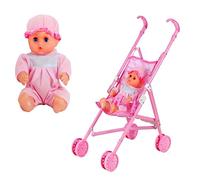 Gonetre Baby Doll with Stroller Toy Set Adorable Pretend Play Doll with Cart for Kids Interactive Nurturing Role Play Durable Plastic Nylon Foldable Design 36cm Doll (Pink)
