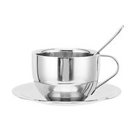 Gonetre Coffee Cup with Spoon, Cup and Saucer Set, Espresso Cups Cappuccino Cups Double Walled Stainless Steel Coffee Mugs Insulation Milk Mug for Home Restaurants and Tea House 180ml