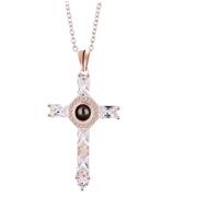 Gonetre Cross Projection Necklace Lord's Prayer Crystal Cross Choker Religious Pendant Projection Necklace for Friends, Family, Men, Women (Rose Gold)