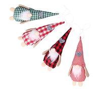 Gonetre Faceless Santa Dolls Christmas Decorations 4pcs Set Old Man Dwarf Figurines Plush Toys for Home Christmas Tree Ornaments Polyester Material Red Black Green White Grid