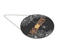 Gonetre Halloween Spider Web Pattern Wooden Welcome Sign Decorative Hanging Board for Indoor Outdoor Home Party Decor Black 30x30cm (Black without bow)