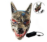 Gonetre LED Luminous Scary Wolf Head Cover Halloween Cosplay PVC Animal Mask with 3 Light Modes for Party Costume Carnival Christmas Unisex Adult Teenager