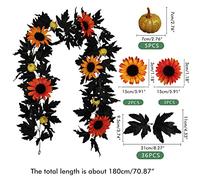 Gonetre Maple Leaf Garland Halloween Decor Artificial Autumn Wreath with Sunflowers and Pumpkins for Wall Door Backdrop Thanksgiving Christmas Party Decoration Plastic Silk Cloth 180cm (ABC)