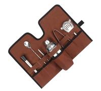 Gonetre Professional Canvas Cocktail Set Carry Bag Portable Folding Roll Strap Mixology Bartender Kit Bag for Camping Outdoor Travel (Brown)