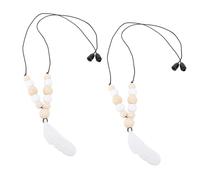 Gonetre Sensory Chew Necklace Soft Silicone Chewy Necklaces Feather Pendant for Kids with Hair Chewing Shirt Biting Nail Biting Habits Beech Wood and Silicone Material 2pcs Set (White)