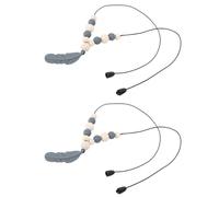 Gonetre Sensory Chew Necklace Soft Silicone Chewy Necklaces Feather Pendant for Kids with Hair Chewing Shirt Biting Nail Biting Habits Beech Wood and Silicone Material 2pcs Set (Dark Gray)