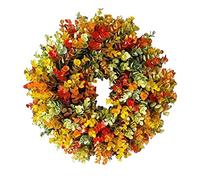 Gonetre Simulation Autumn Wreath Door Garland Colorful Fall Eucalyptus Wreath for Front Door Thanksgiving Decor Plastic Orange Brown 30cm 40cm (40cm)