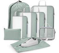 Gonex 8 Set Compression Packing Cubes for Travel, Expandable Mesh Packing Organizer for Travel Accessories Essentials with Toiletry Bag, Laundry Bag, Shoe Bag, Cable Bag for Suitcases, Grey