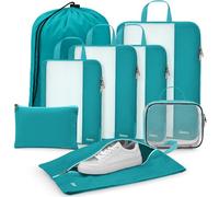 Gonex 8 Set Compression Packing Cubes for Travel, Expandable Mesh Packing Organizer for Travel Accessories Essentials with Toiletry Bag, Laundry Bag, Shoe Bag, Cable Bag for Suitcases, Blue