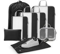 Gonex 8 Set Compression Packing Cubes for Travel, Expandable Mesh Packing Organizer for Travel Accessories Essentials with Toiletry Bag, Laundry Bag, Shoe Bag, Cable Bag for Carry On, Black
