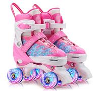 Gonex Adjustable Roller Skates,4 Light up Wheels and Sizes Adjustable Quad Skate for Indoor Outdoor for Girls Women Kids Beginner