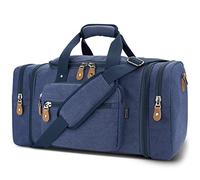 Gonex Blue Large Expandable Canvas Duffle Bag, 40L-50L, Men & Women, Multi-Pockets, Overnight Weekend Bag
